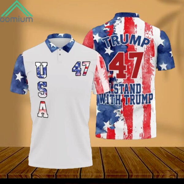 Trump 47 I Stand With Trump American Flag Polo Shirt