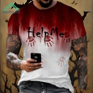 Bloody Help Me Halloween Print Casual Shirt