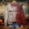 Bloody Now I'm Fine Halloween Print Crew Neck Sweatshirt