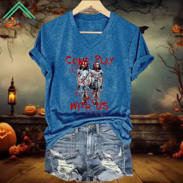 Come Play With Us Halloween Print Casual Shirt