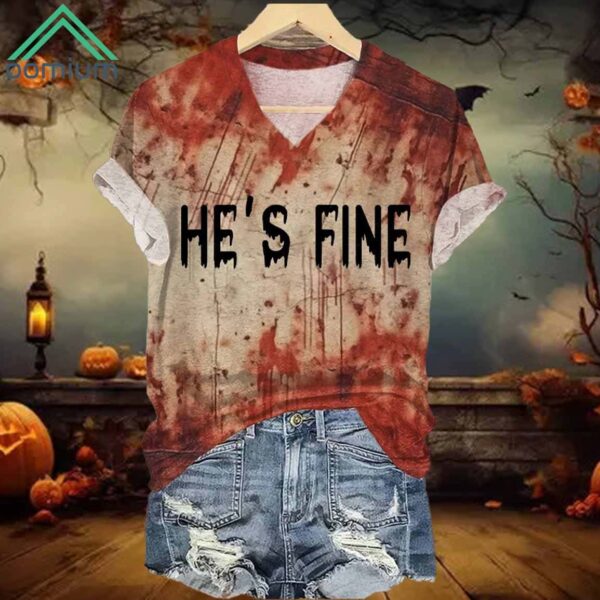 He's Fine Bloody Print V Neck T Shirt