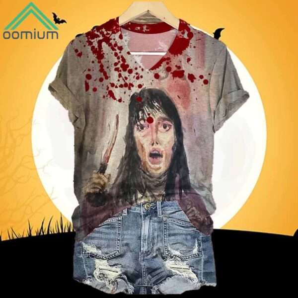 Women's Horrible Blood Stains Halloween Print Casual T Shirt