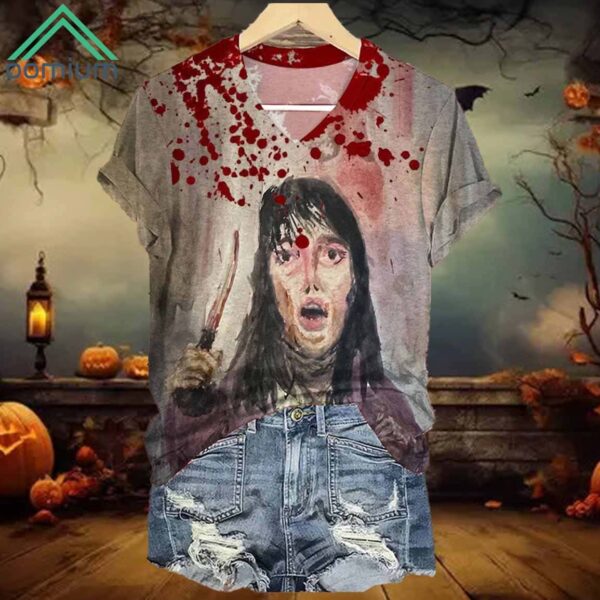 Women's Horrible Blood Stains Halloween Print Casual T Shirt