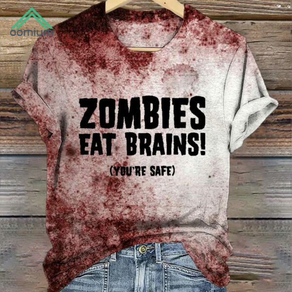 Zombies Eat Brains You're Safe Print Shirt