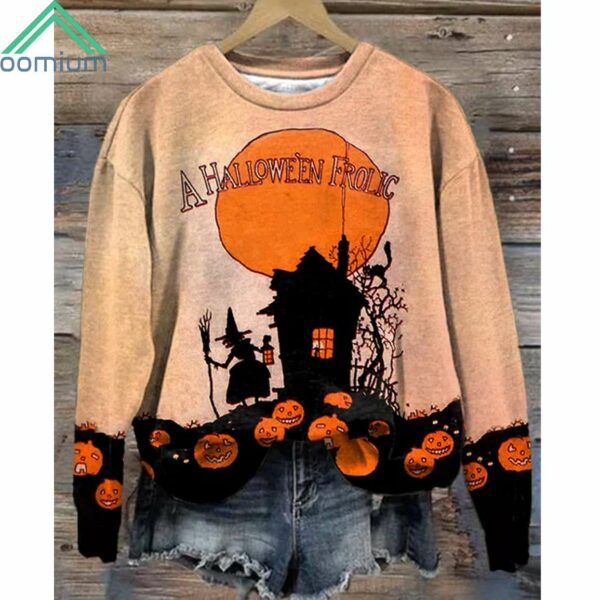 A Halloween Floric Printed Crew Neck Sweatshirt