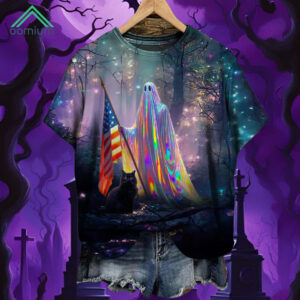 American Halloween Flag Ghost Crew Neck Shirt