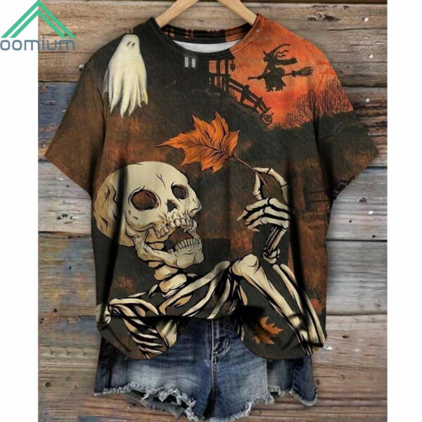 Autumn Halloween Skull Crew Neck Shirt