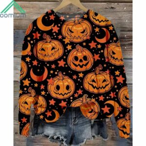 Autumn Pumpkin Halloween Print Crew Neck Sweatshirt