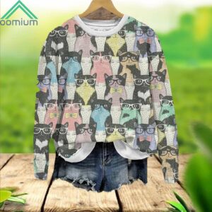 Bespectacled Cat Print Sweatshirt