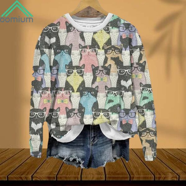 Bespectacled Cat Print Sweatshirt