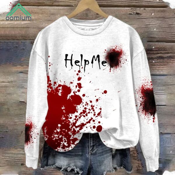 Bloody Help Me Halloween Print Sweatshirt