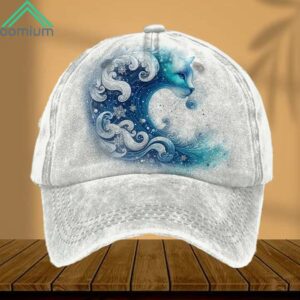 Blue Waves & Cats Print Hat