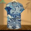 Blue Waves&Cats V Neck Shirt