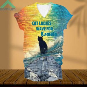 Cat Ladies Wave for Kamala V Neck Shirt