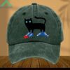 Cat Wearing Blue Canvas Shoes Tramples Red Hat Printed Hat