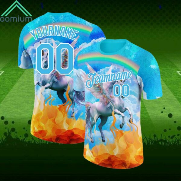 Custom Lakes Blue White 3D Pattern Design Unicorn Under The Rainbow Shirt