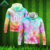 Custom Stitched Tie Dye White Light Blue 3D Rainbow Hoodie