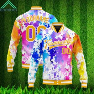 Custom Tie Dye Gold White Rainbow 3D Bomber Jacket