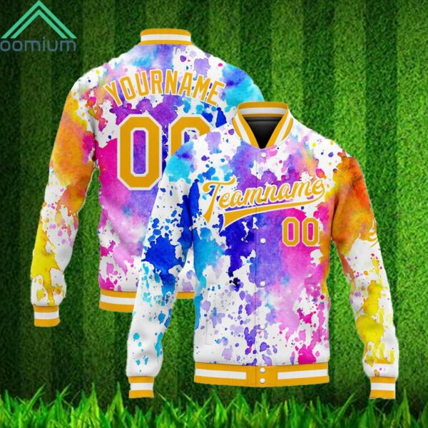 Custom Tie Dye Gold White Rainbow 3D Bomber Jacket