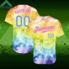 Custom Tie Dye Light Blue Pink 3D Rainbow Baseball Jersey