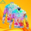 Custom Tie Dye White Light Blue Rainbow 3D Bomber Jacket