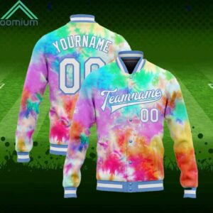 Custom Tie Dye White Light Blue Rainbow 3D Bomber Jacket