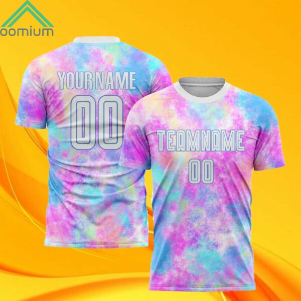 Custom Tie Dye White Light Blue Sublimation Soccer Uniform Jersey