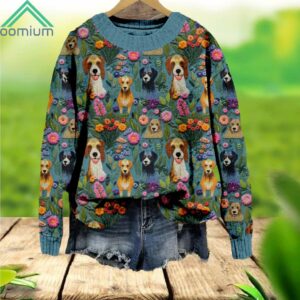 Cute Floral Dogs Embroidered Sweater