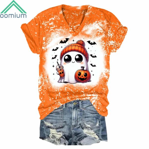 Cute Ghost V Neck Short Sleeve Shirt