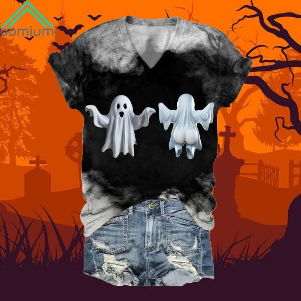 Funny Boo Ghost V Neck Short Sleeve Shirt