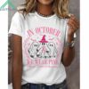 Ghost In October We Wear Pink Halloween Ghost Breast Cancer Awareness Shirt