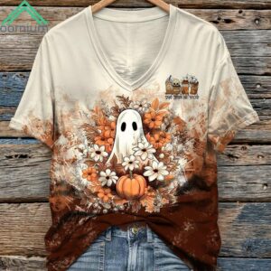 Ghost Pumpkin Women's Short Sleeve V Neck Shirt