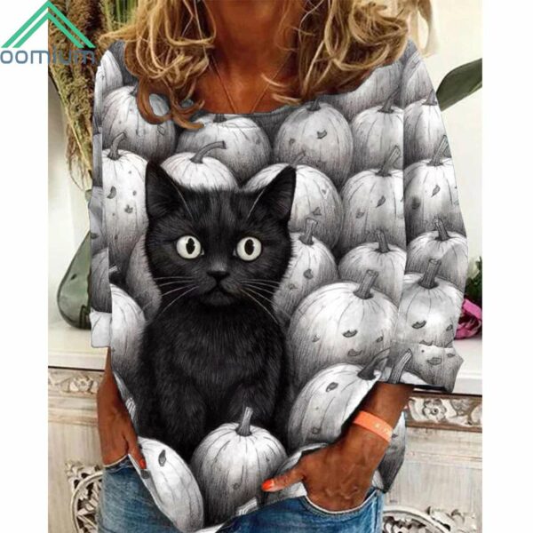 Halloween Black Cat And Pumpkin Shirt