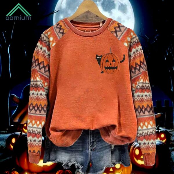 Halloween Black Cat Pumpkin Sweatshirt