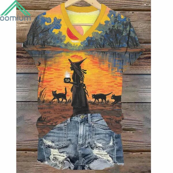 Halloween Black Witch Print Casual Shirt