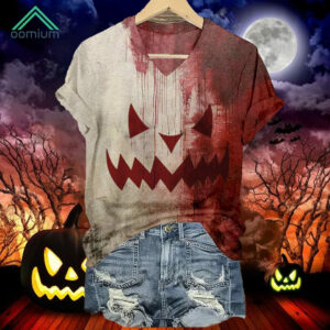 Halloween Blood Pumpkin Smiley Face Print Casual Shirt