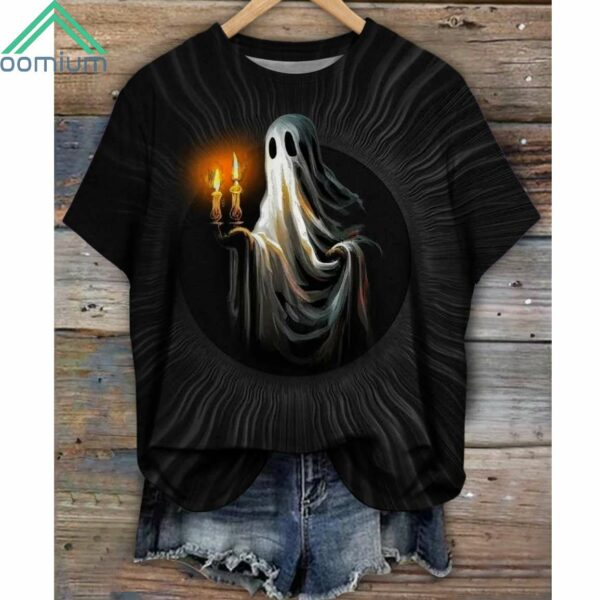 Halloween Candle Ghost Crew Neck Shirt