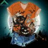 Halloween Cat And Pumpkin Print Short Sleeve Shirt