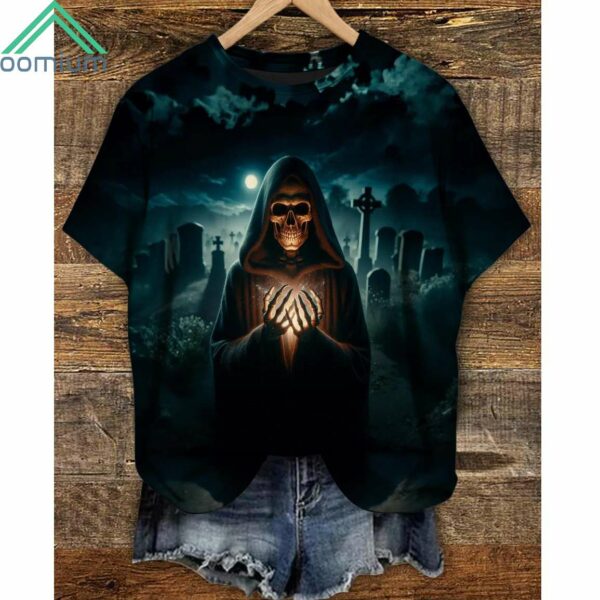 Halloween Cemetery Skull Crew Neck Shirt