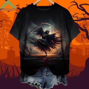 Halloween Dance Scythe Skull Crew Neck Shirt