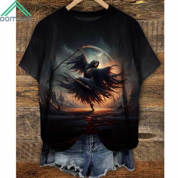 Halloween Dance Scythe Skull Crew Neck Shirt