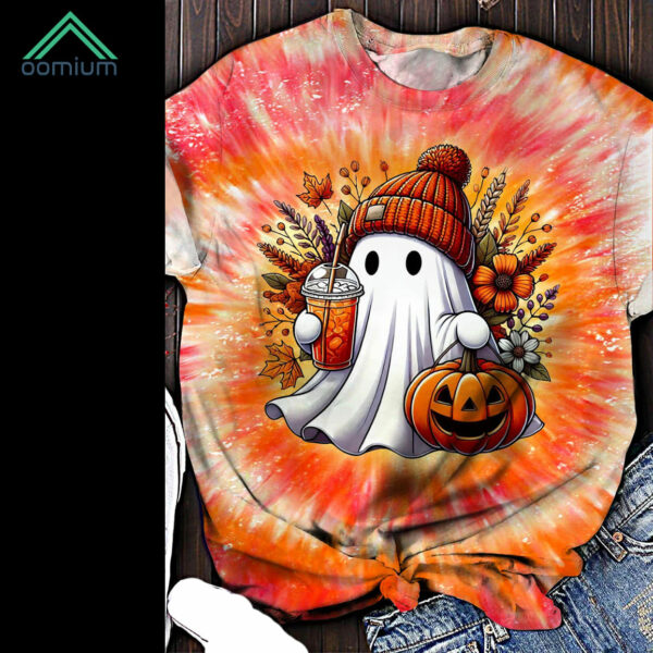 Halloween Floral Pumpkin Cute Ghost Crew Neck Shirt