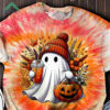 Halloween Floral Pumpkin Cute Ghost Crew Neck Shirt