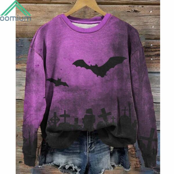 Halloween Forest Bats Print Sweatshirt