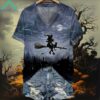 Halloween Full Moon Witch V Neck Short Sleeve Shirt