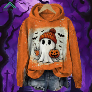 Halloween Funny Coffee Pumpkin Ghost Printed Hoodie