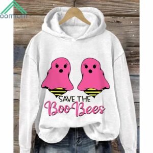 Halloween Ghost Save The Boo Bees Breast Cancer Awareness Warrior Hoodie