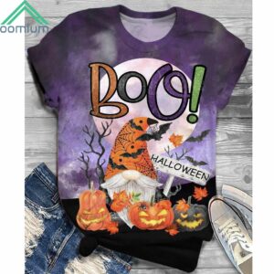 Halloween Gnome Print Round Neck Short Sleeve Shirt