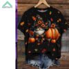 Halloween Gnome Pumpkin Print Short Sleeve Shirt