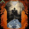 Halloween Haunted House Print V Neck Shirt